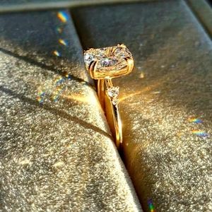 Solid 14k gold 2ct E VVS2 lab cushion diamond ring with side lab diamond